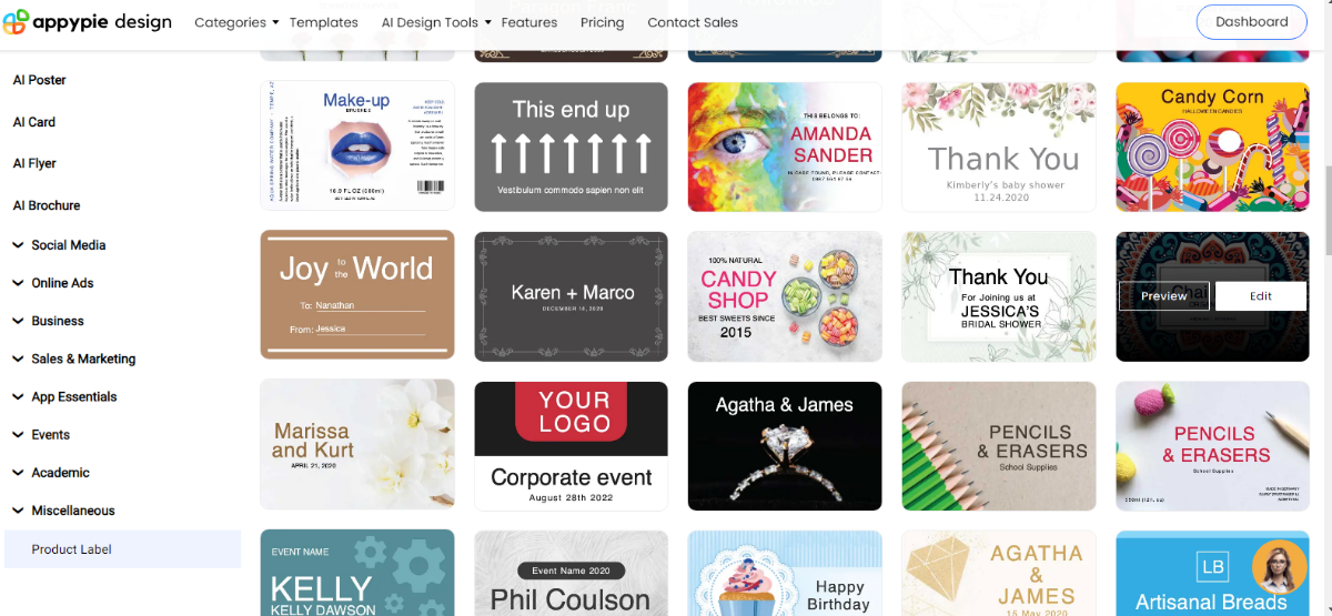 select a product label template