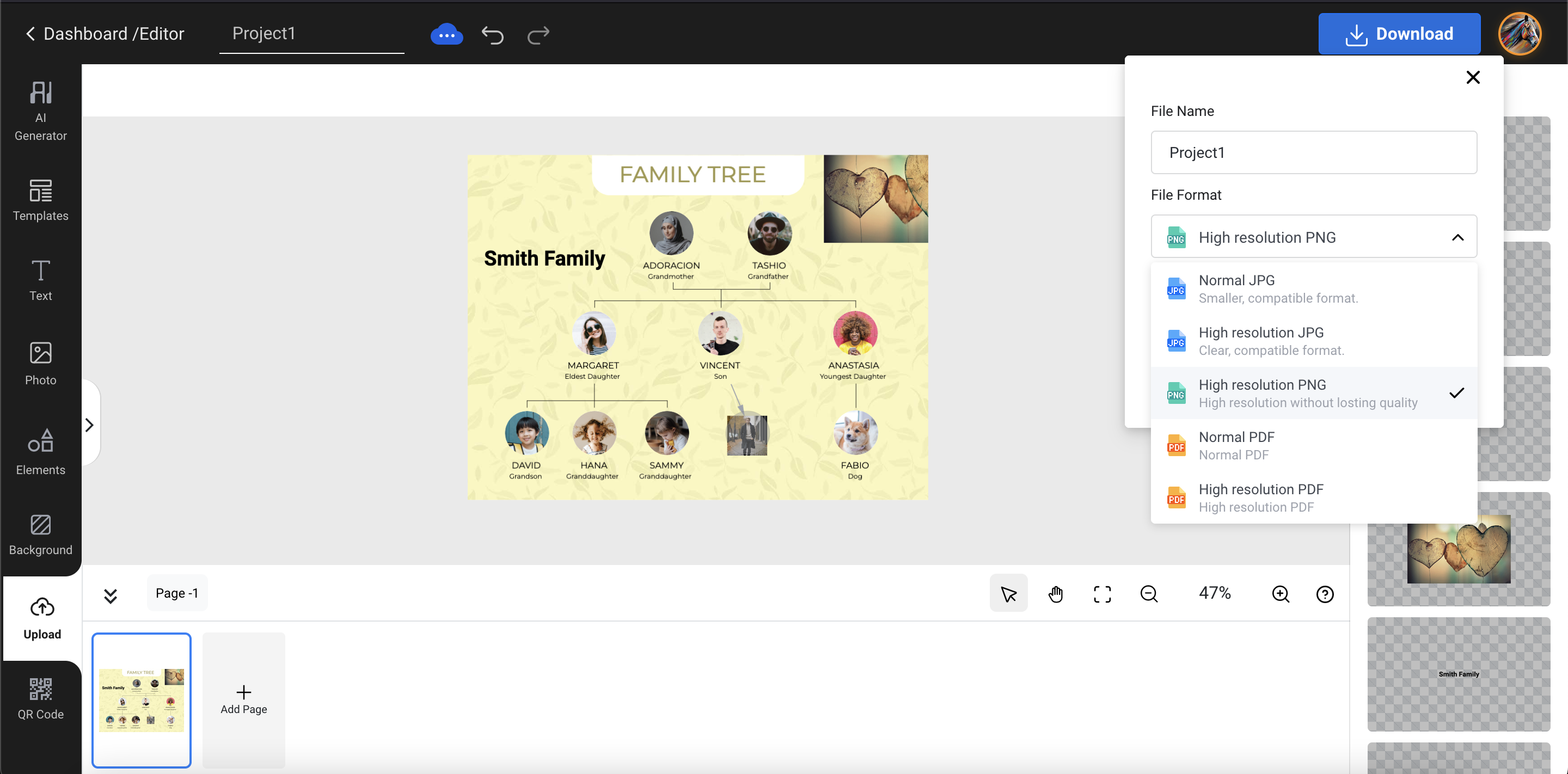 Family tree template format