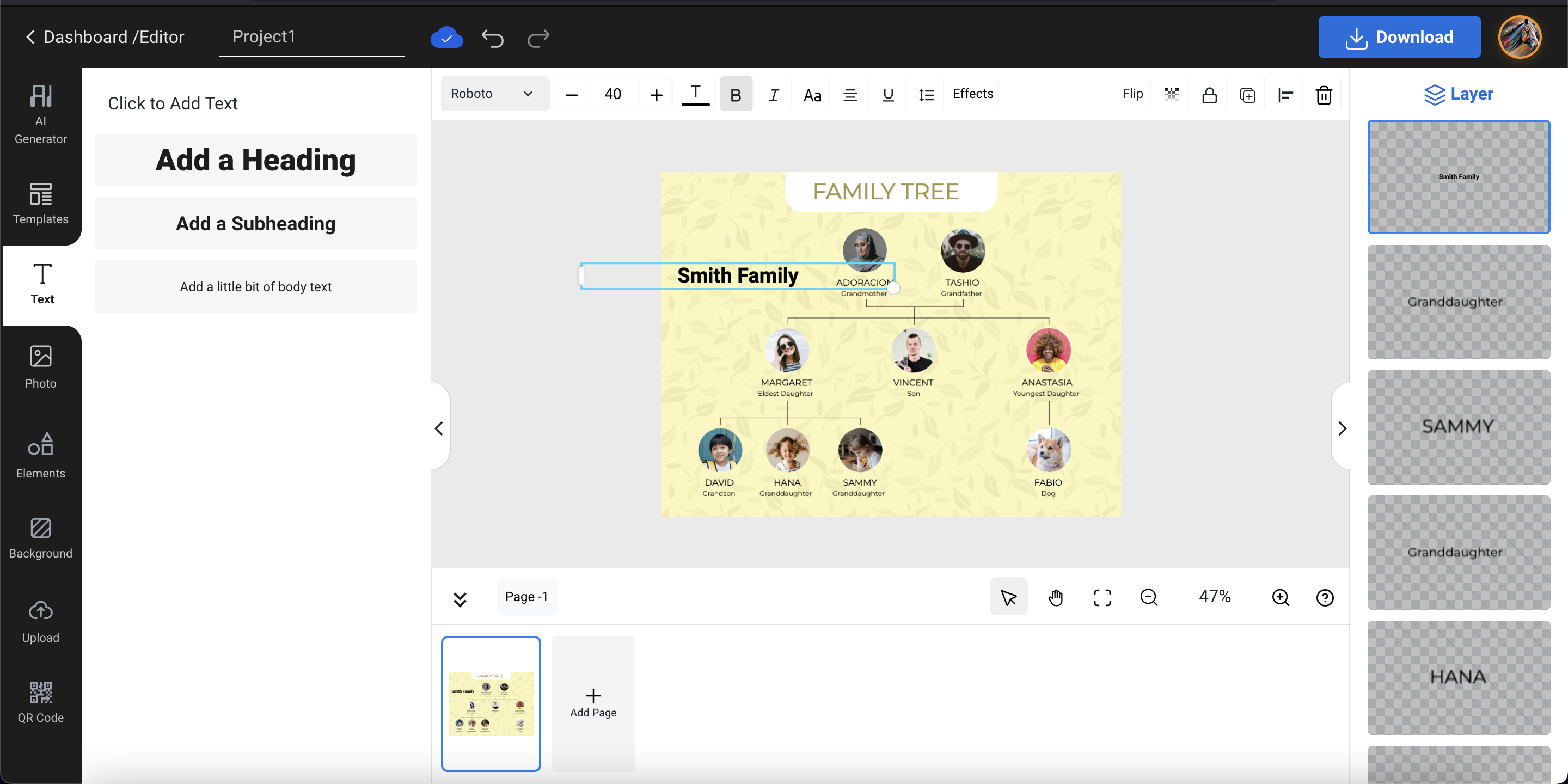 Family Tree Template heading