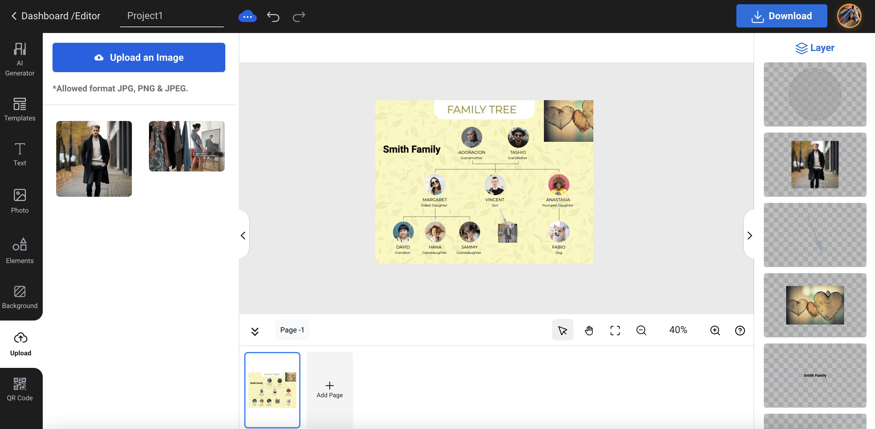 Family tree template upload images
