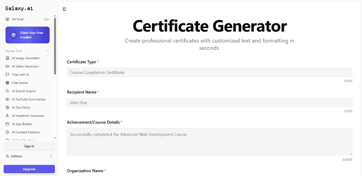 Galaxy.ai - Best AI Certificate Generator Tools