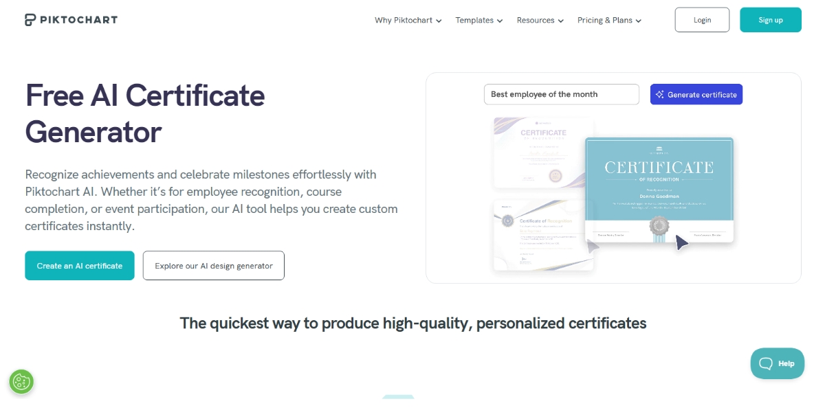 Piktochart - Best AI Certificate Generator Tools