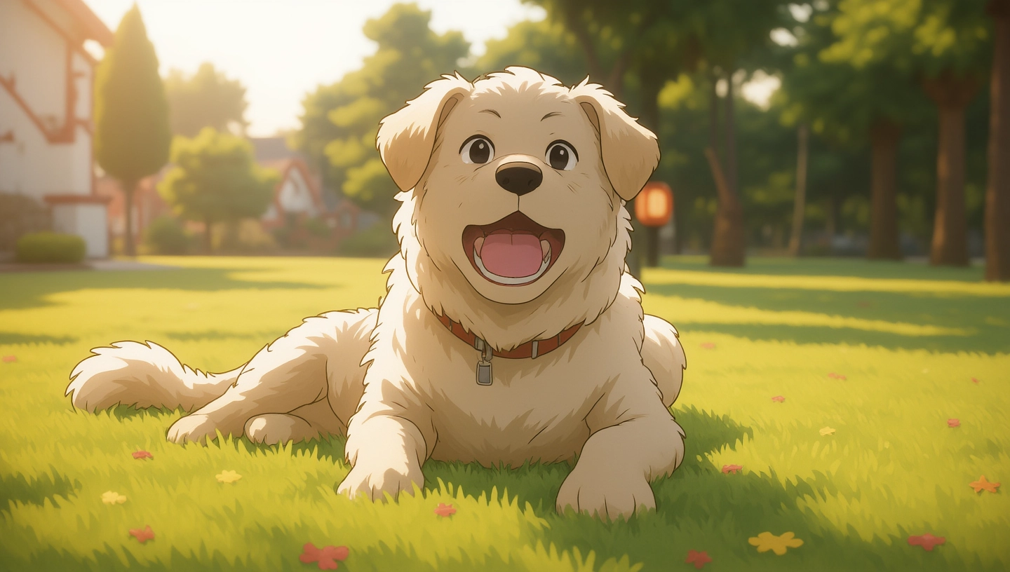 a dog laying in the grass