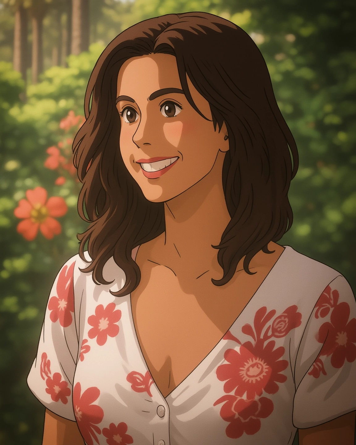 a woman with long hair and a white shirt