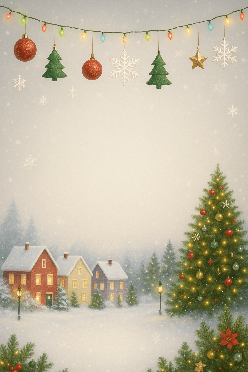 Gingerbread garland Christmas background – beige cozy festive frame with decorations, portrait layout