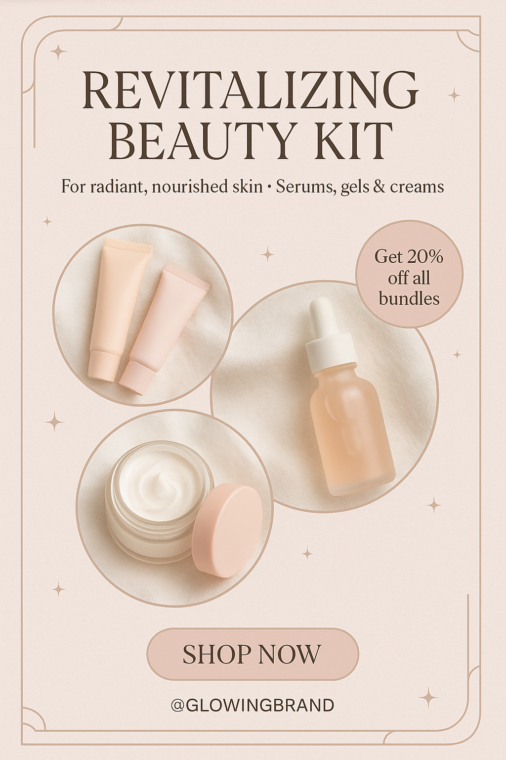 Revitalizing Beauty Kit poster – beige and blush luxury skincare layout with soft geometric accents