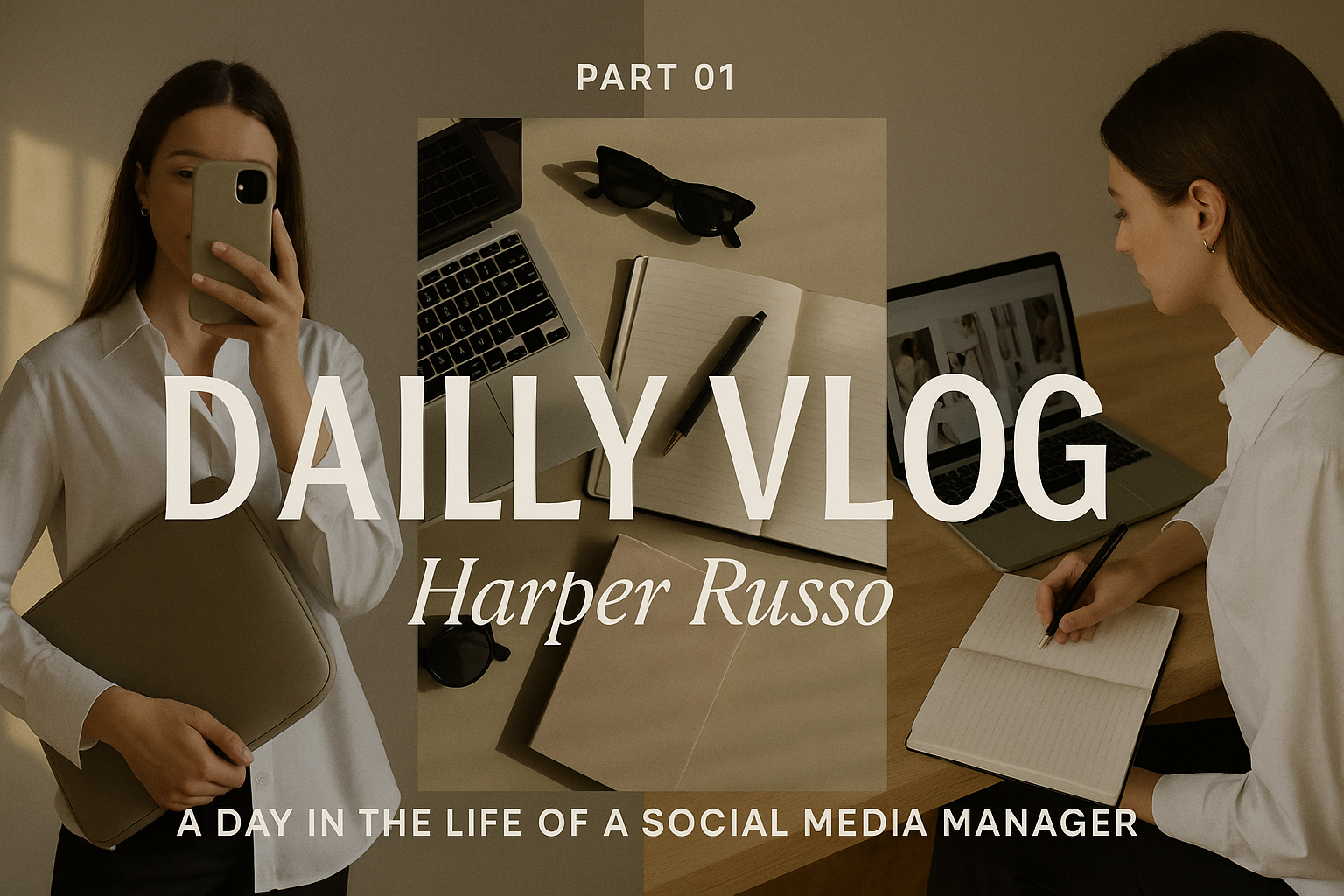 Daily Vlog YouTube thumbnail – three-panel lifestyle collage with elegant text and soft neutral tones