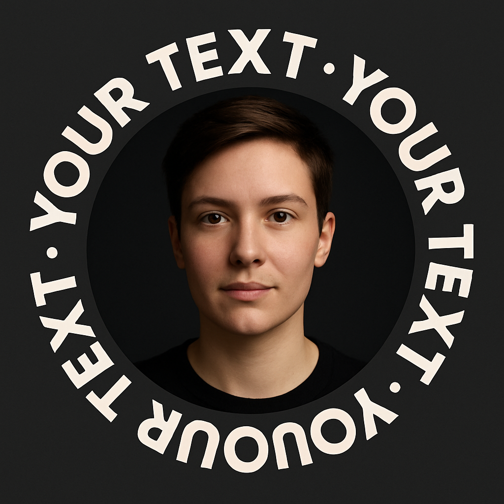 Modern circular-profile graphic — dark frame, radial curved typography, minimal black aesthetic.