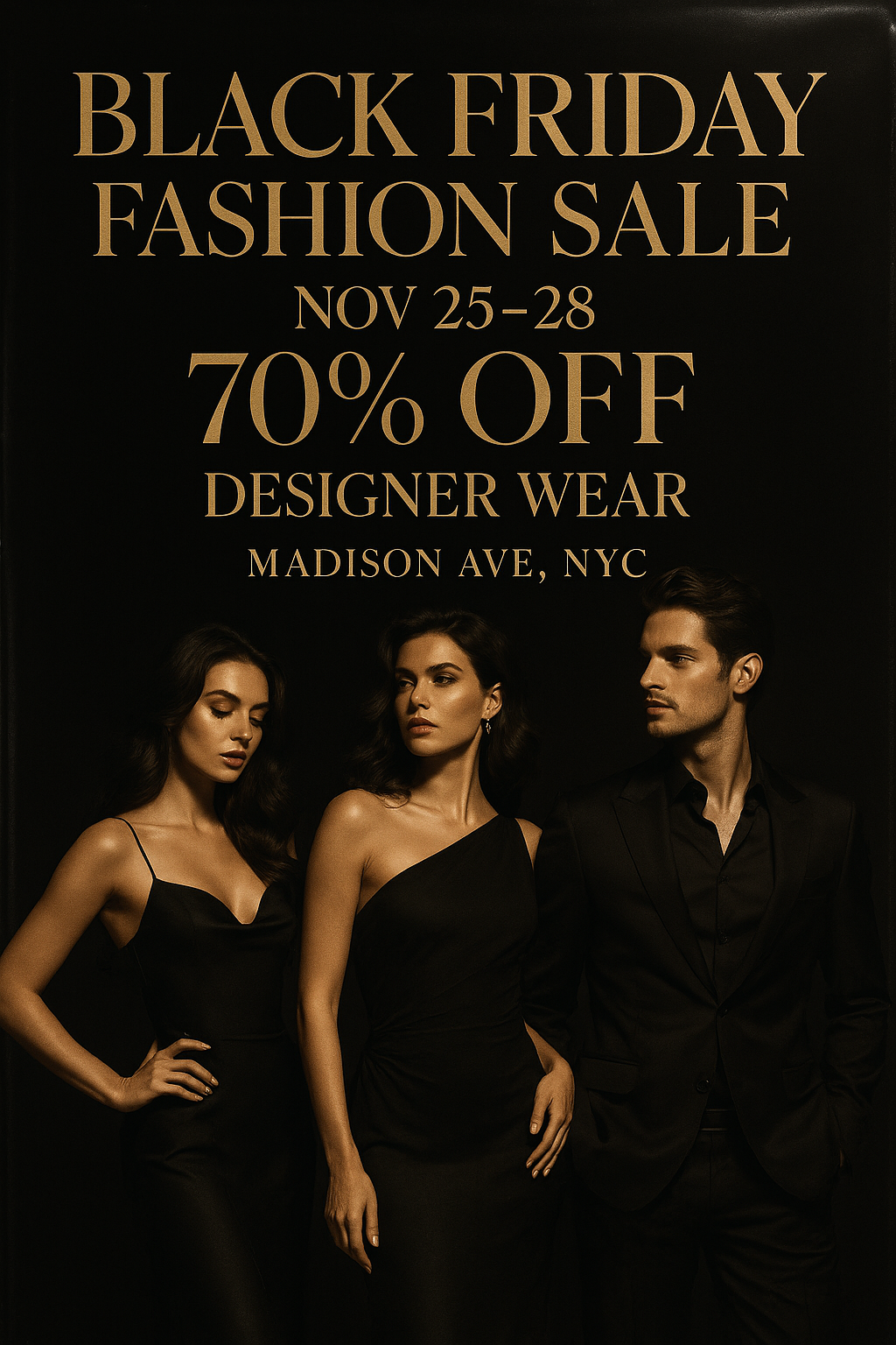 Black Friday Fashion Sale – luxury glossy design with golden serif text