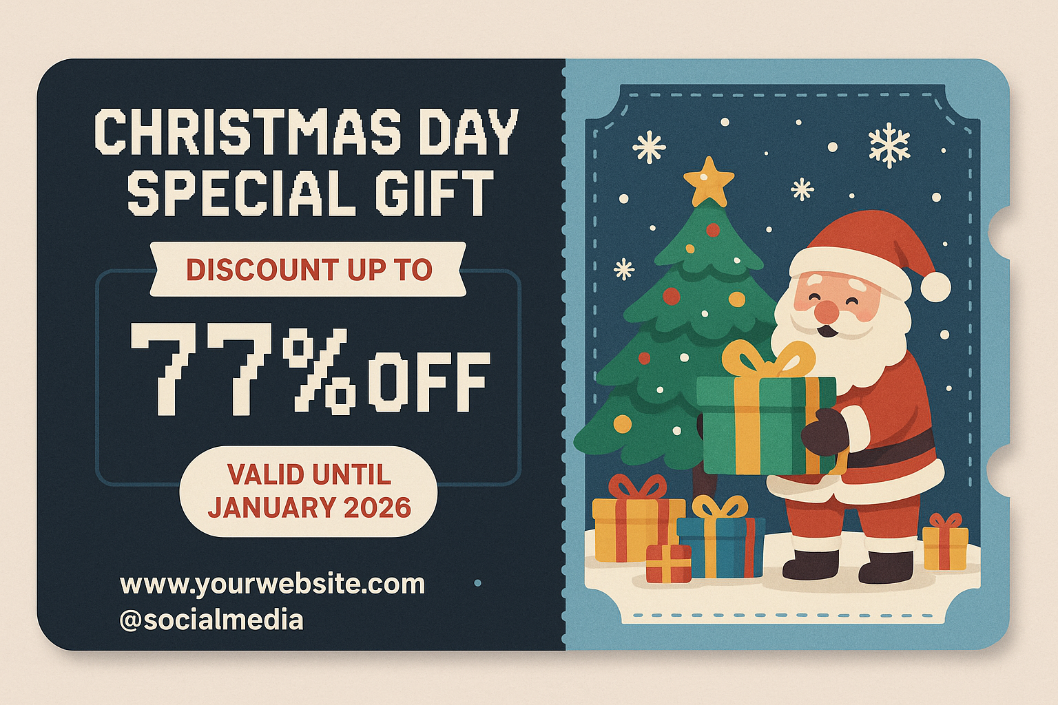 Christmas Day Special Gift voucher with Santa, Christmas tree, and 77% off