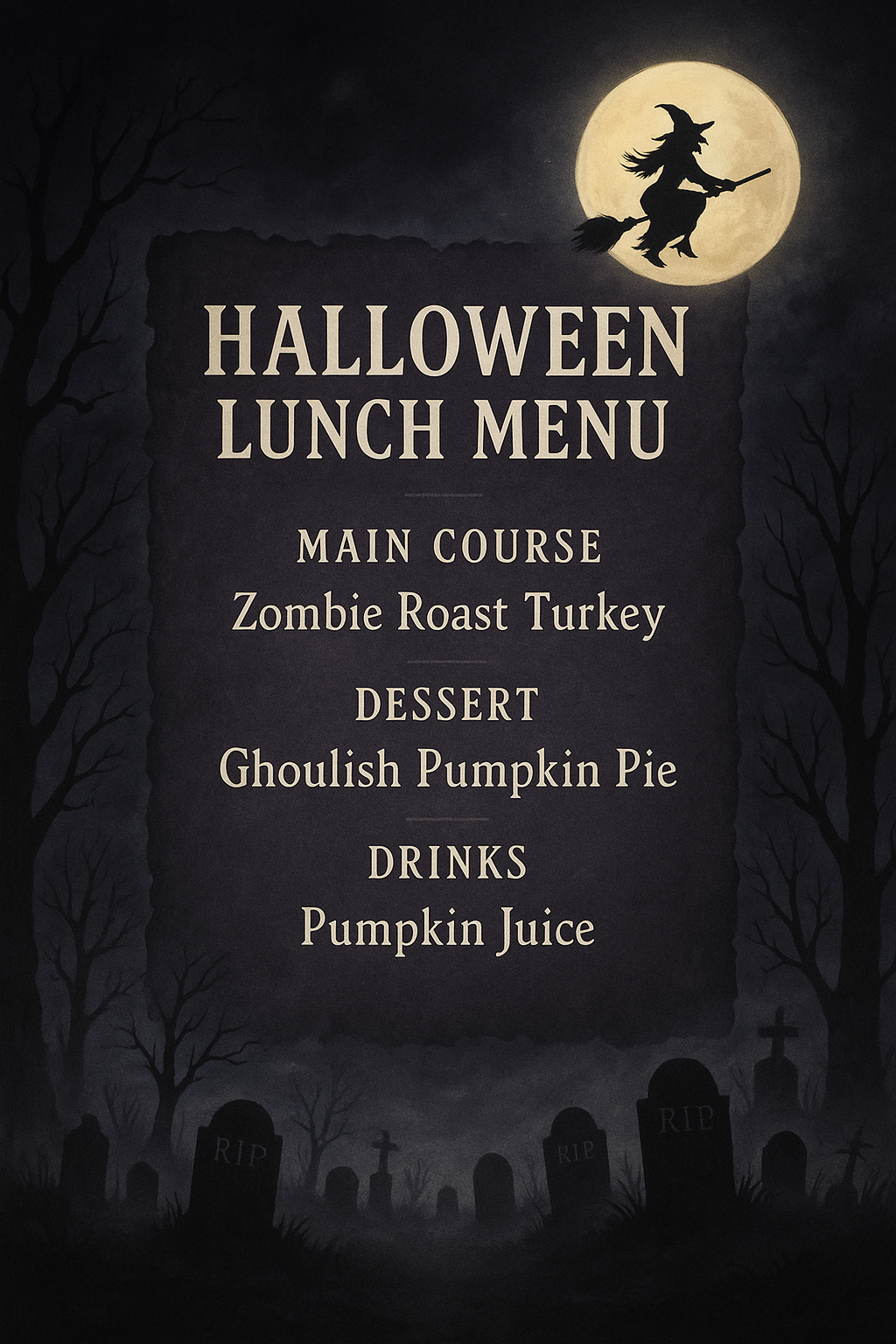 Haunted graveyard Halloween lunch menu
