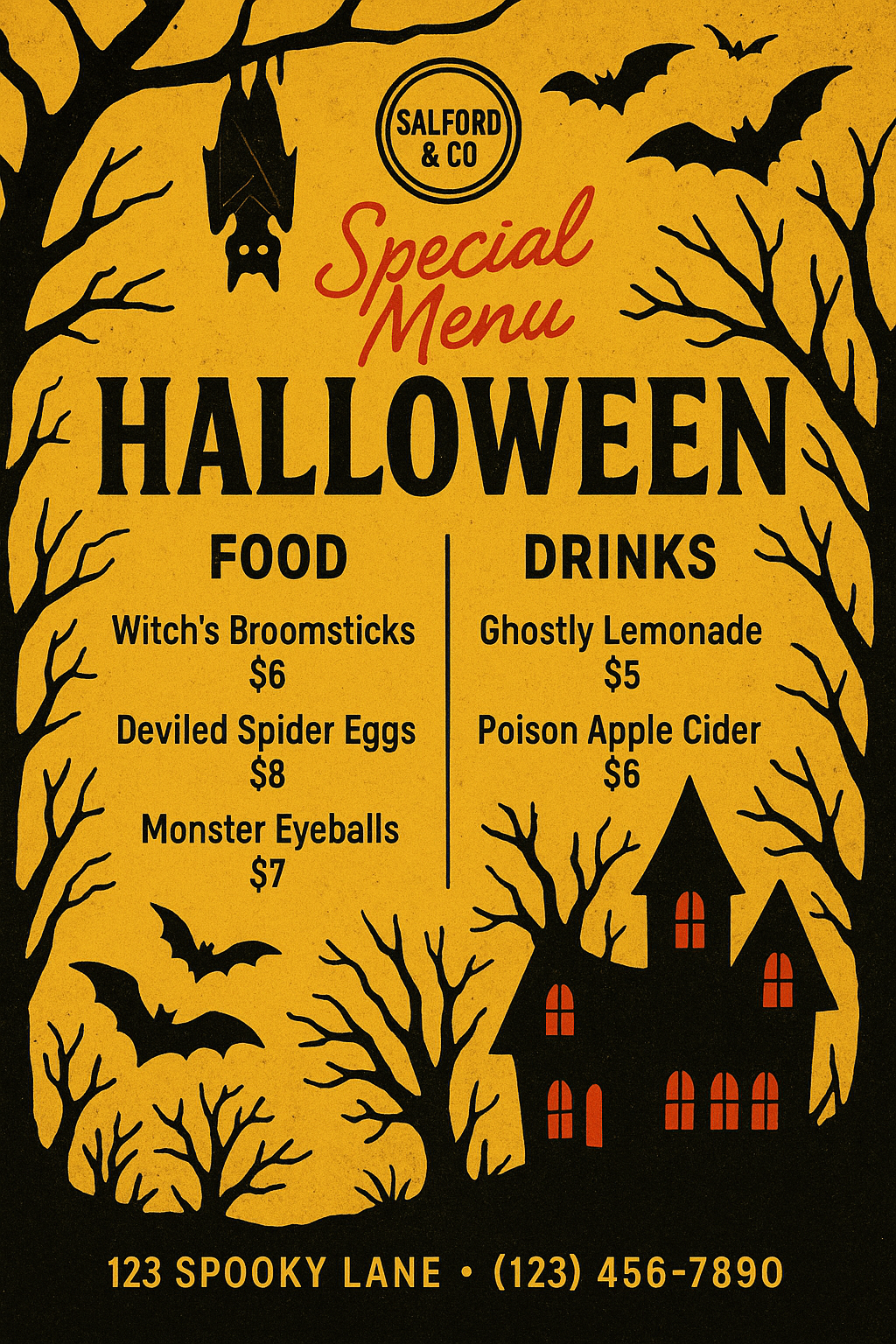 Orange haunted house Halloween special menu