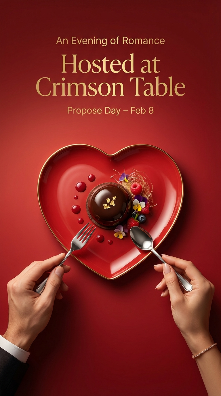 Valentine's Fine Dining Flyer with heart plate and elegant typography