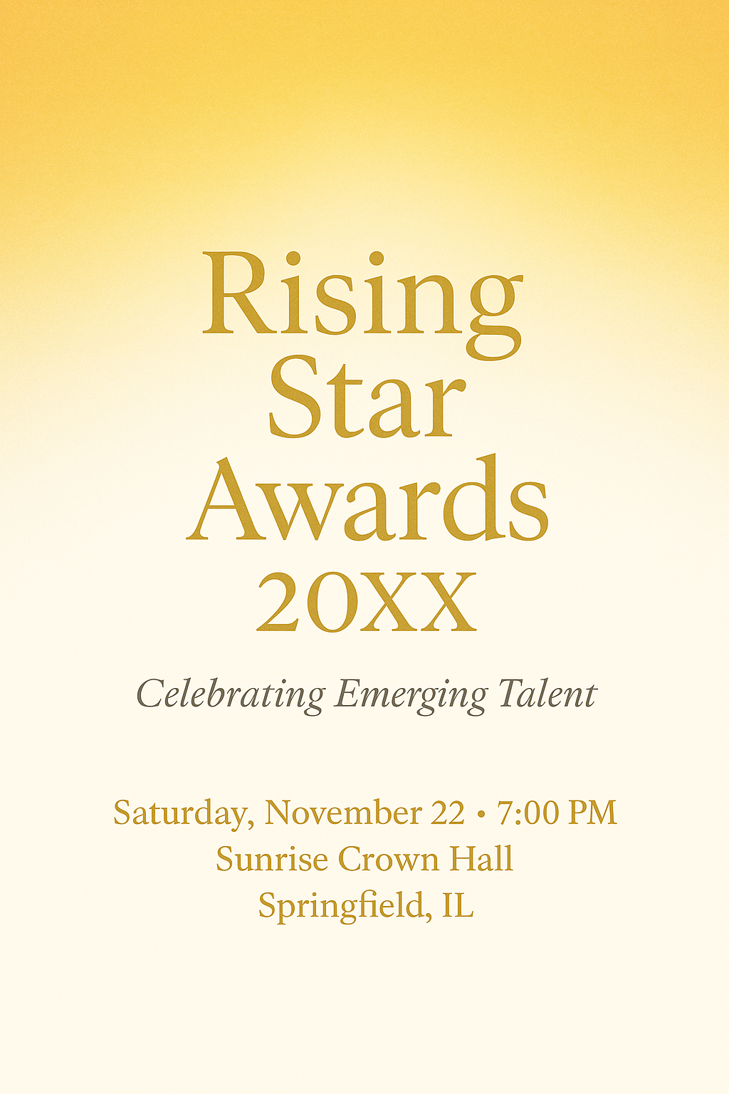 Golden sunrise themed invitation for Rising Star Awards.