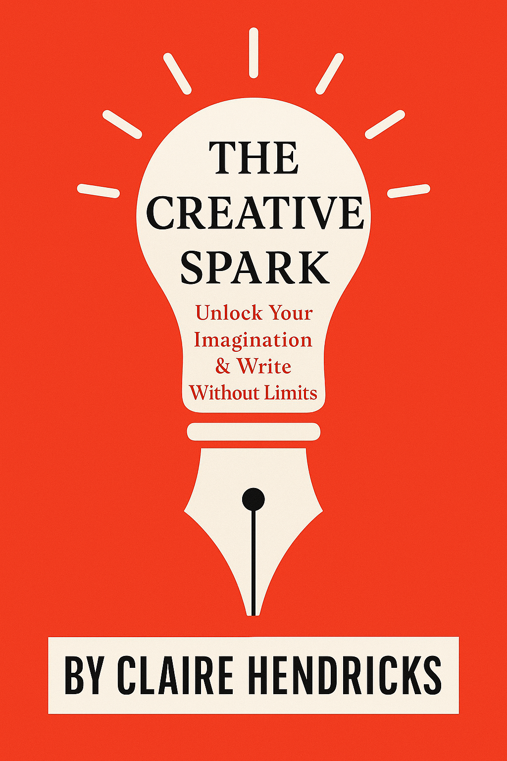 Book cover 'The Creative Spark' red with pen nib lightbulb.
