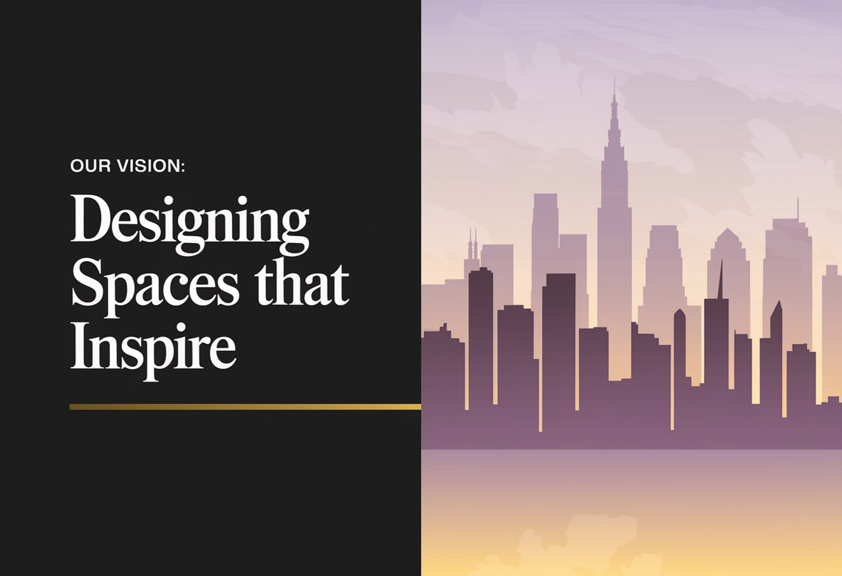 Vision slide with bold text and semi-transparent skyline.