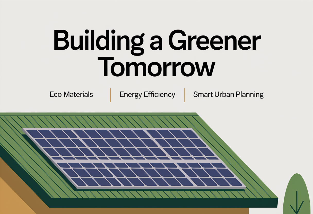 Sustainability slide with green rooftop and solar panels.