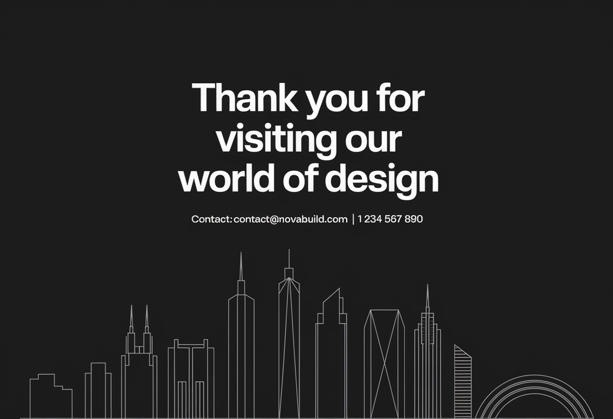 Closing slide with glowing skyline silhouette and contact info.