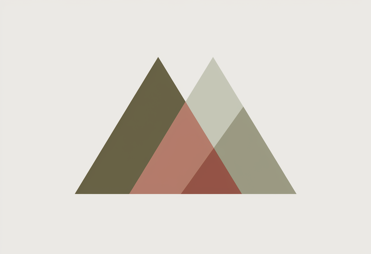 Design a geometric modern aesthetic logo using overlapping triangles in muted beige, sage green, and terracotta tones, flat minimal style with soft edges
