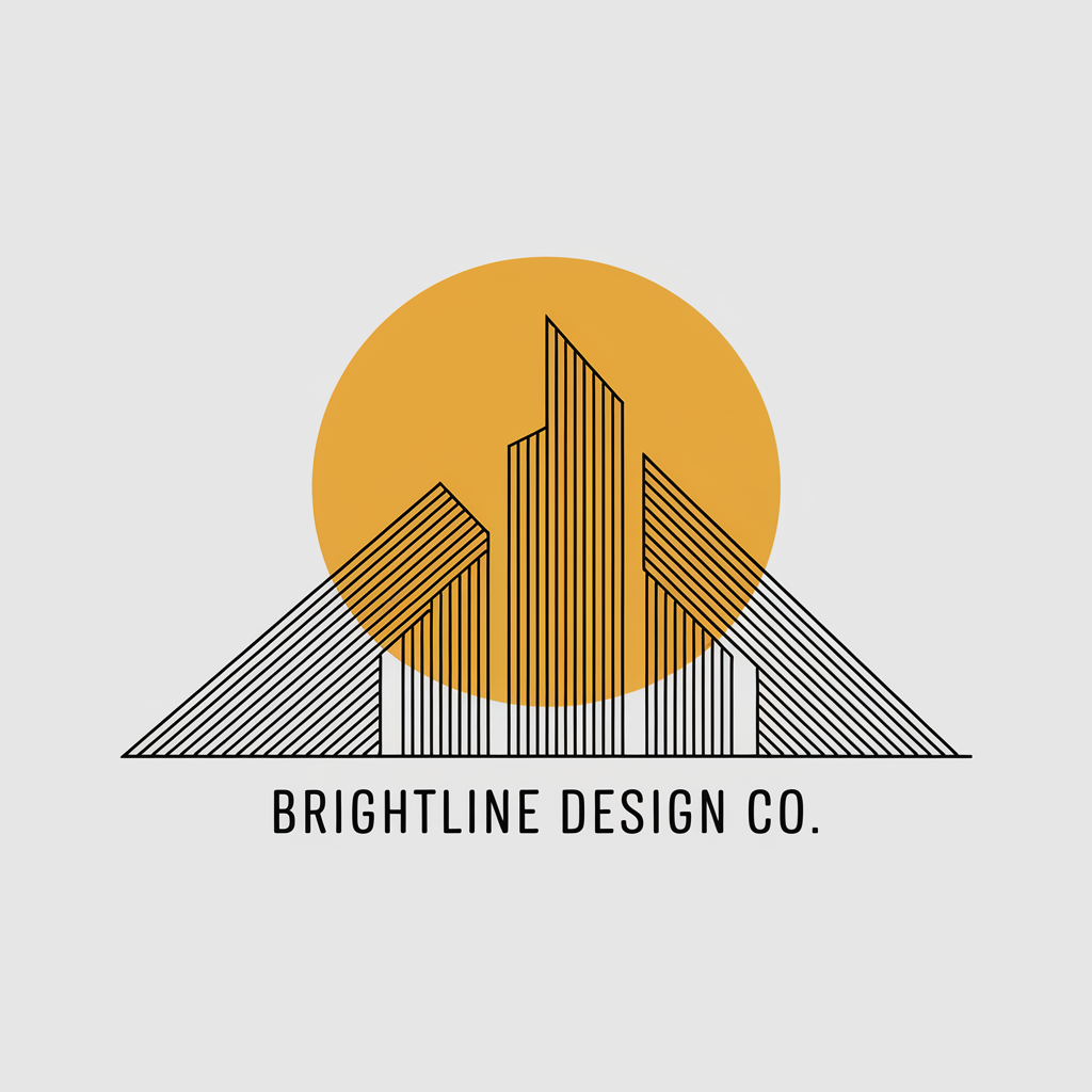 Brightline Design Co. logo with skyline silhouette and yellow sun.