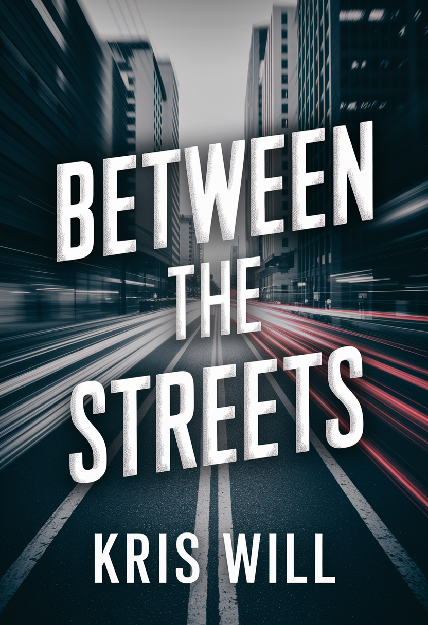 Gritty urban autobiography cover with blurred black-and-white city and title 'BETWEEN THE STREETS'.