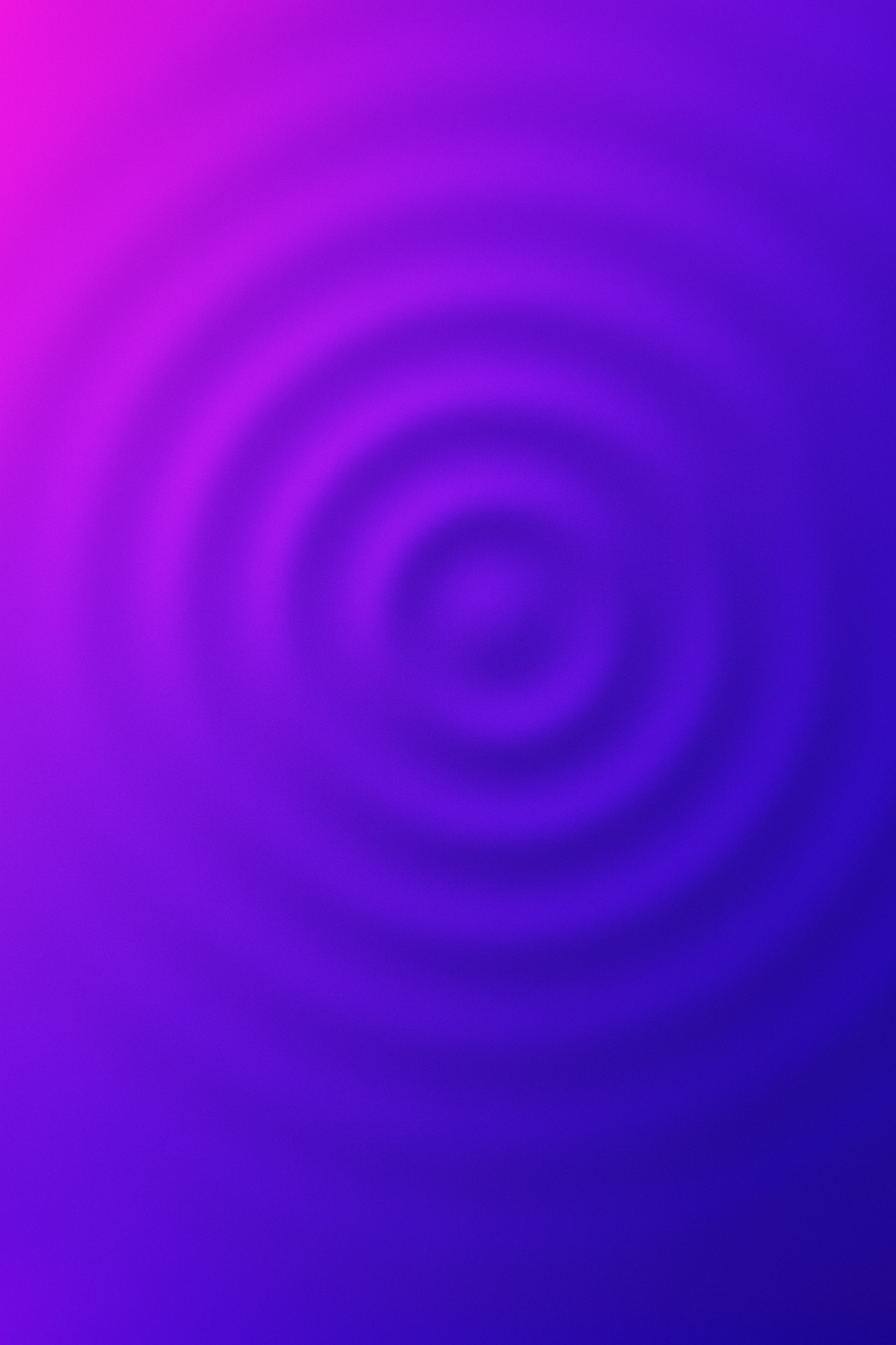 Design a high-resolution abstract background in portrait orientation with a smooth gradient blending vivid purple and violet tones. Overlay a series of soft concentric ripple waves radiating outward from the center, creating a subtle sense of depth and motion. Keep the gradient seamless and modern, with a clean, futuristic style optimized for mobile app interfaces. Ensure the ripples are smooth, evenly spaced, and gently diffused so that the overall design remains minimalistic and provides ample negative space for UI elements and icons