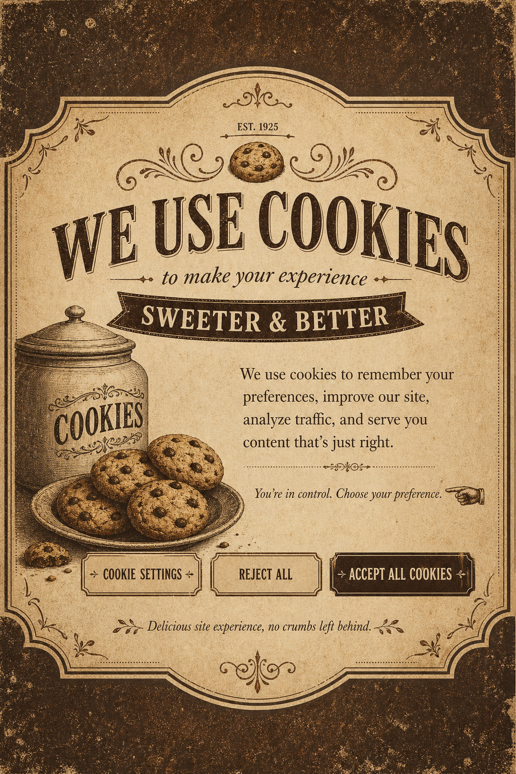 Cookie Banner — vintage style web banner