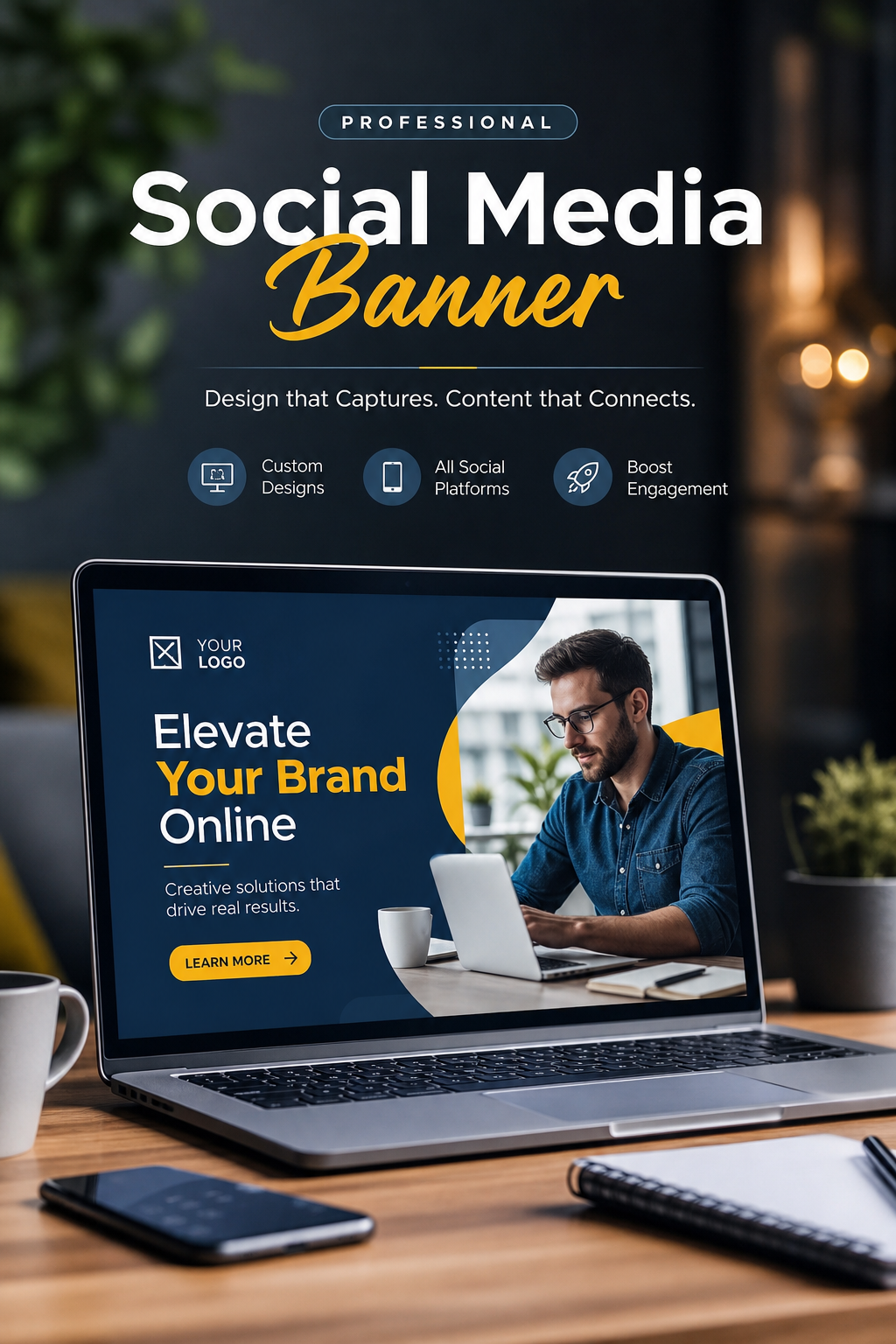 Social Media Banner — photo-realistic style web banner