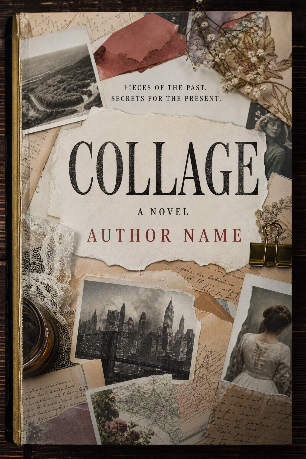Collage Book Cover — photo-realistic style book cover