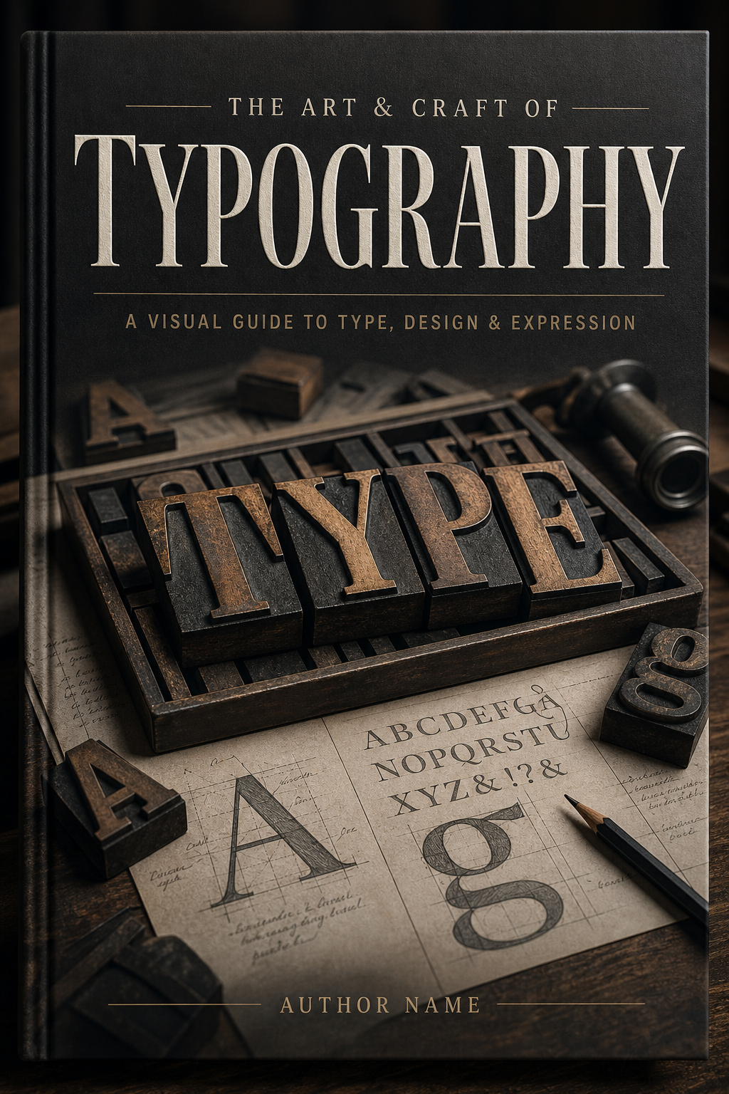 Typography Book Cover — photo-realistic style book cover