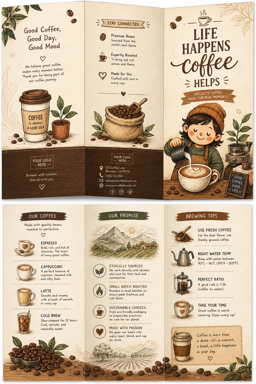 Coffee Brochure — illustration style brochure cover