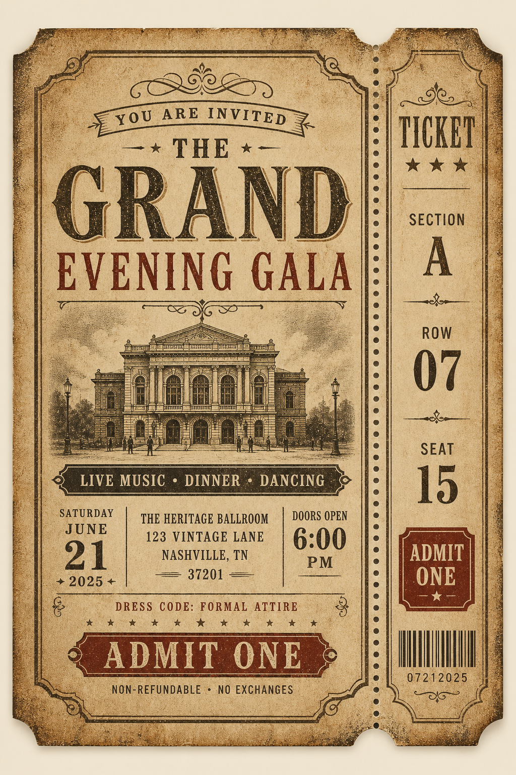 Event Ticket — vintage style brochure cover