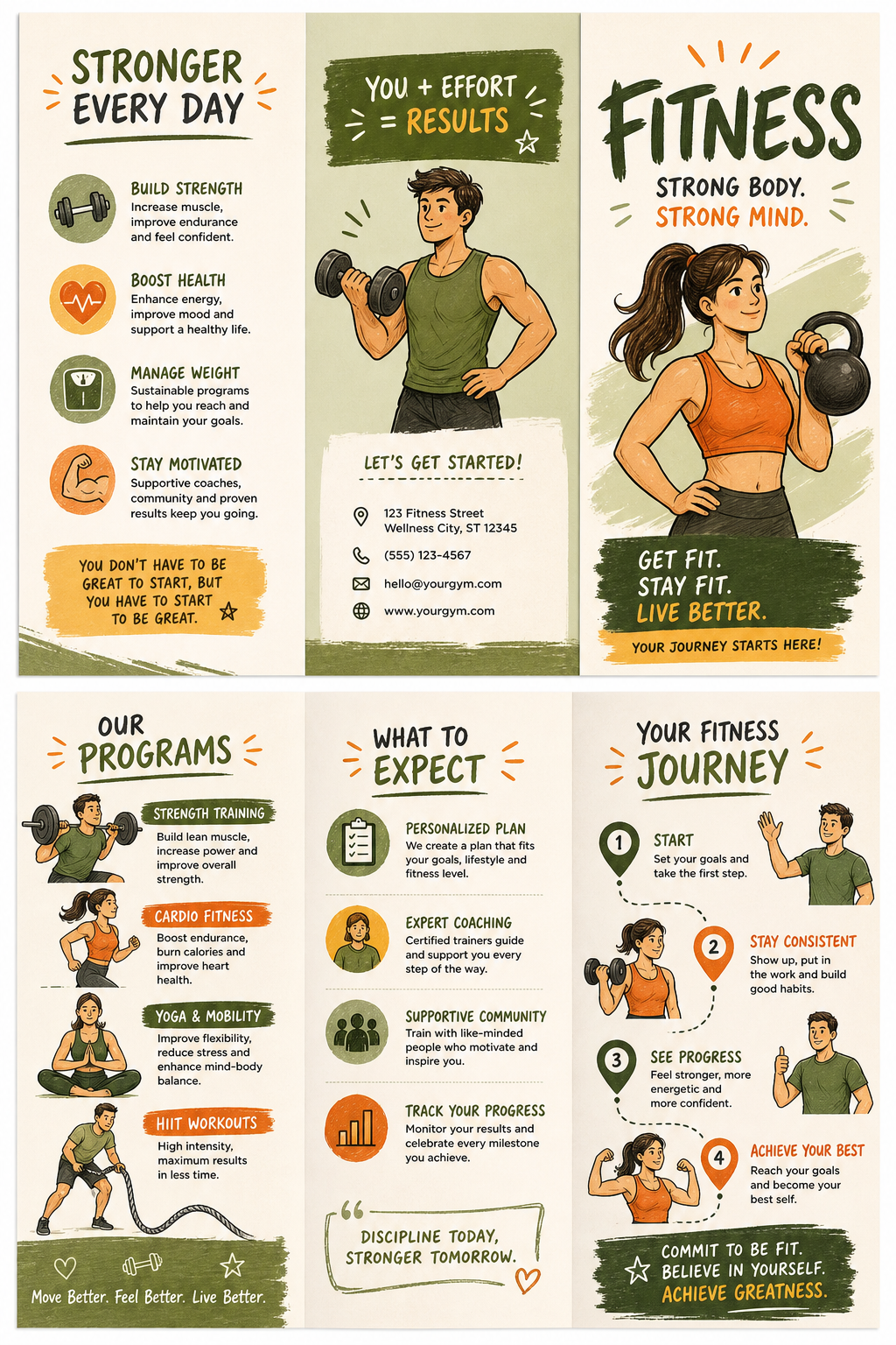 Fitness Brochure — illustration style brochure cover