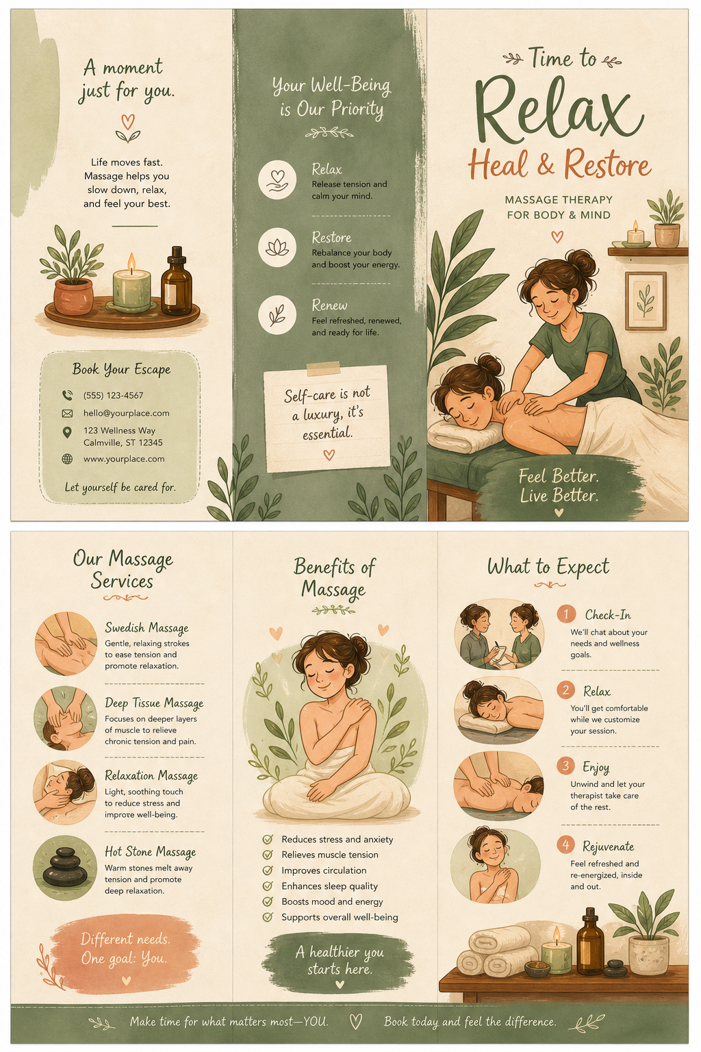 Massage Brochure — illustration style brochure cover