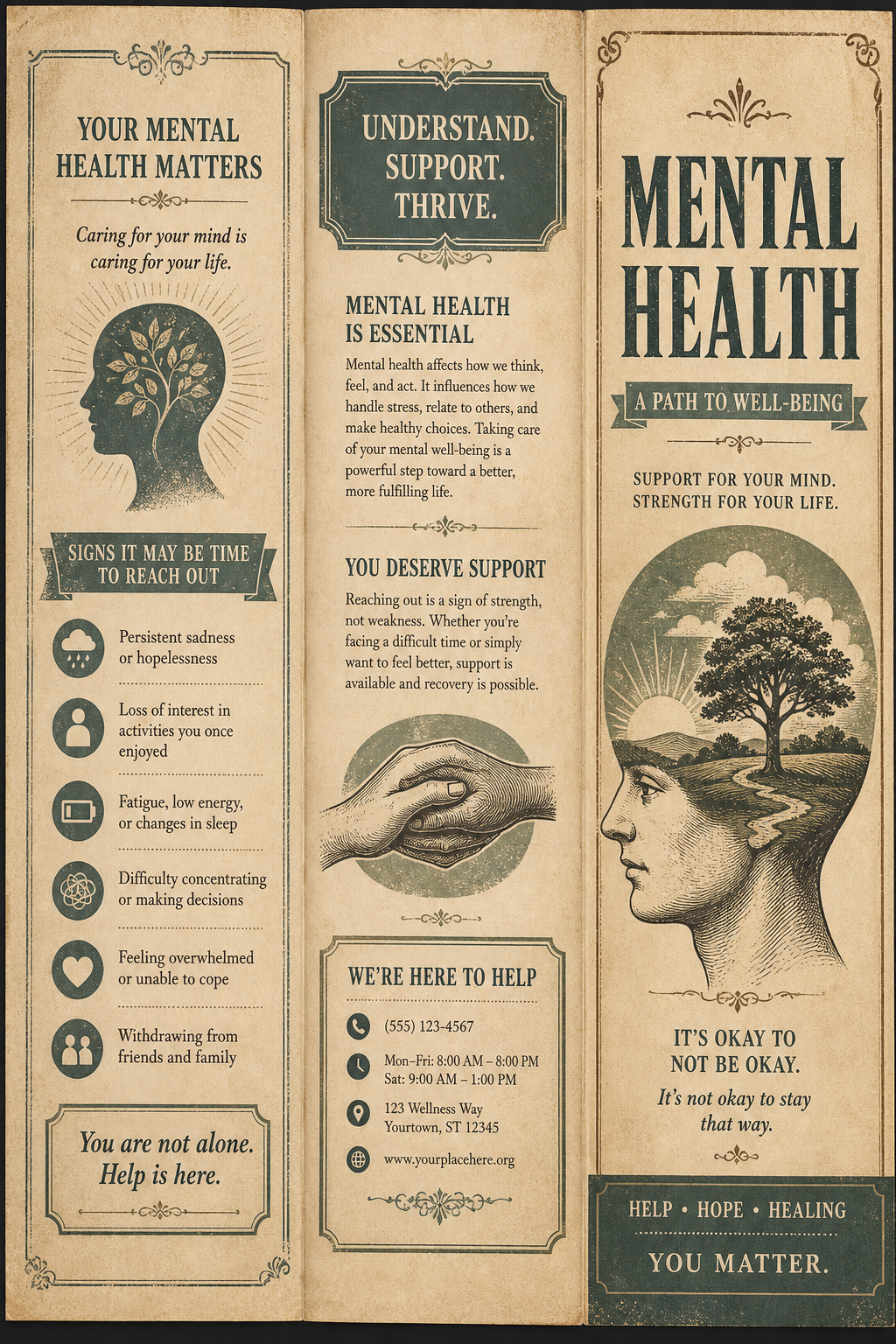 Mental Health Brochure — vintage style brochure cover