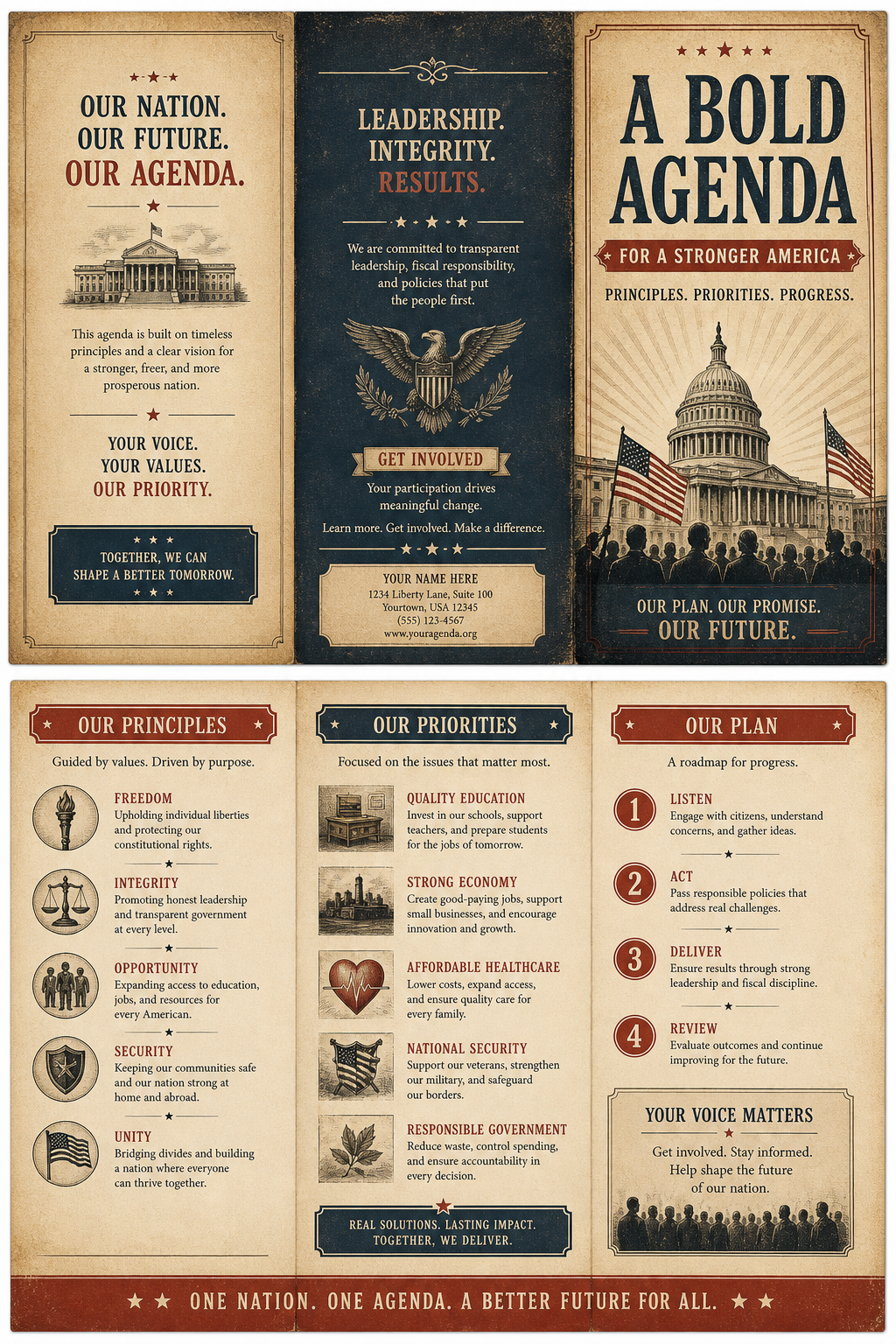 Politicalagenda Brochure — vintage style brochure cover