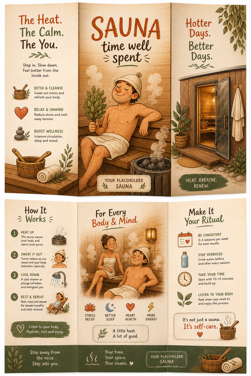 Sauna Brochure — illustration style brochure cover