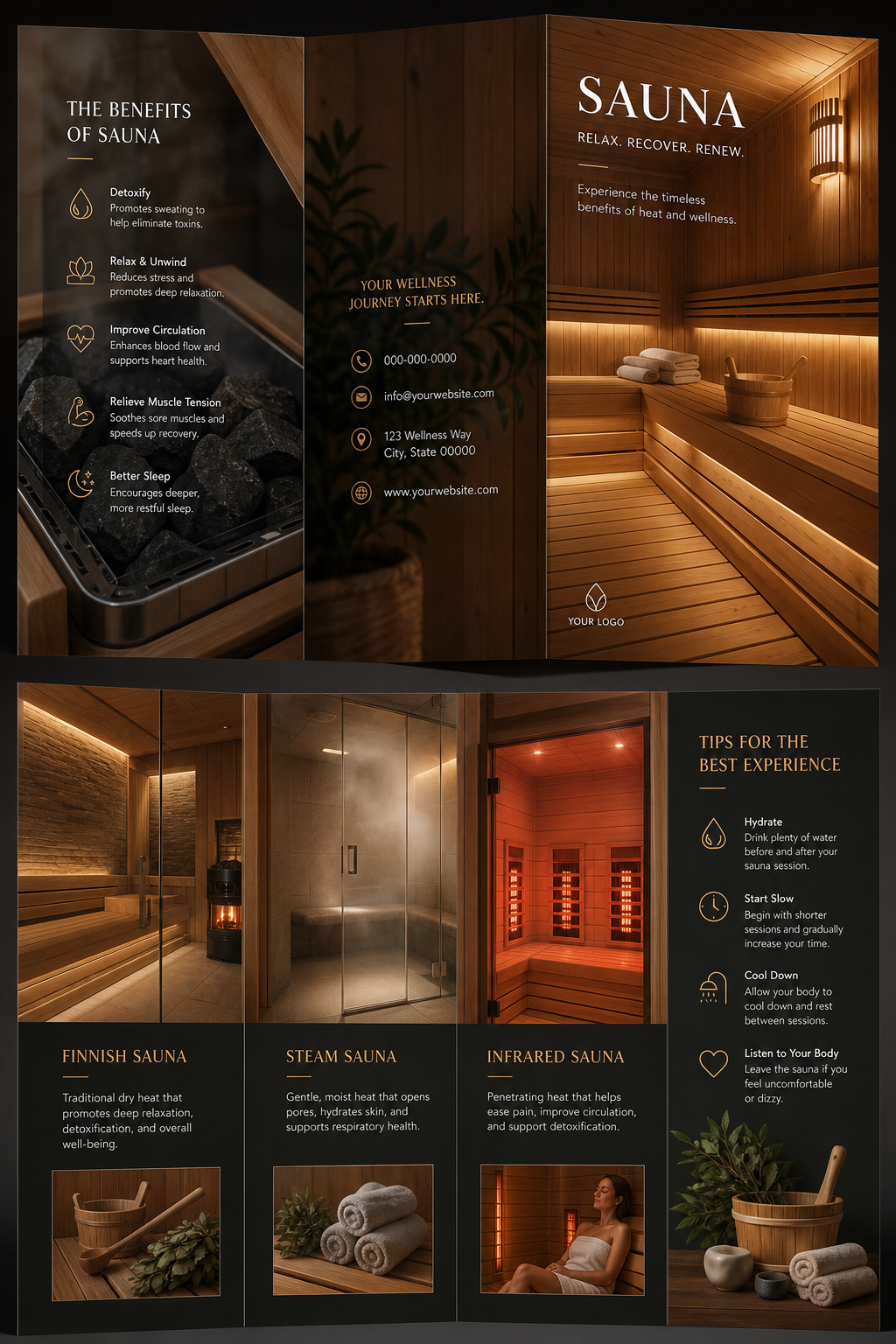 Sauna Brochure — photo-realistic style brochure cover