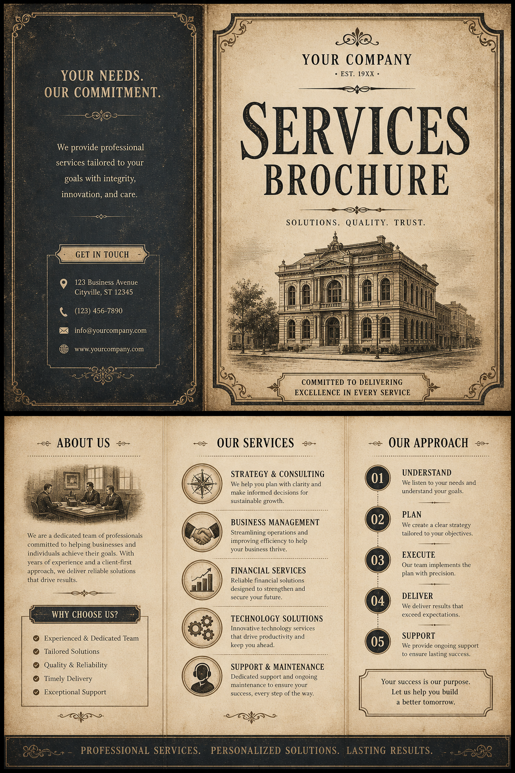 Services Brochure — vintage style brochure cover