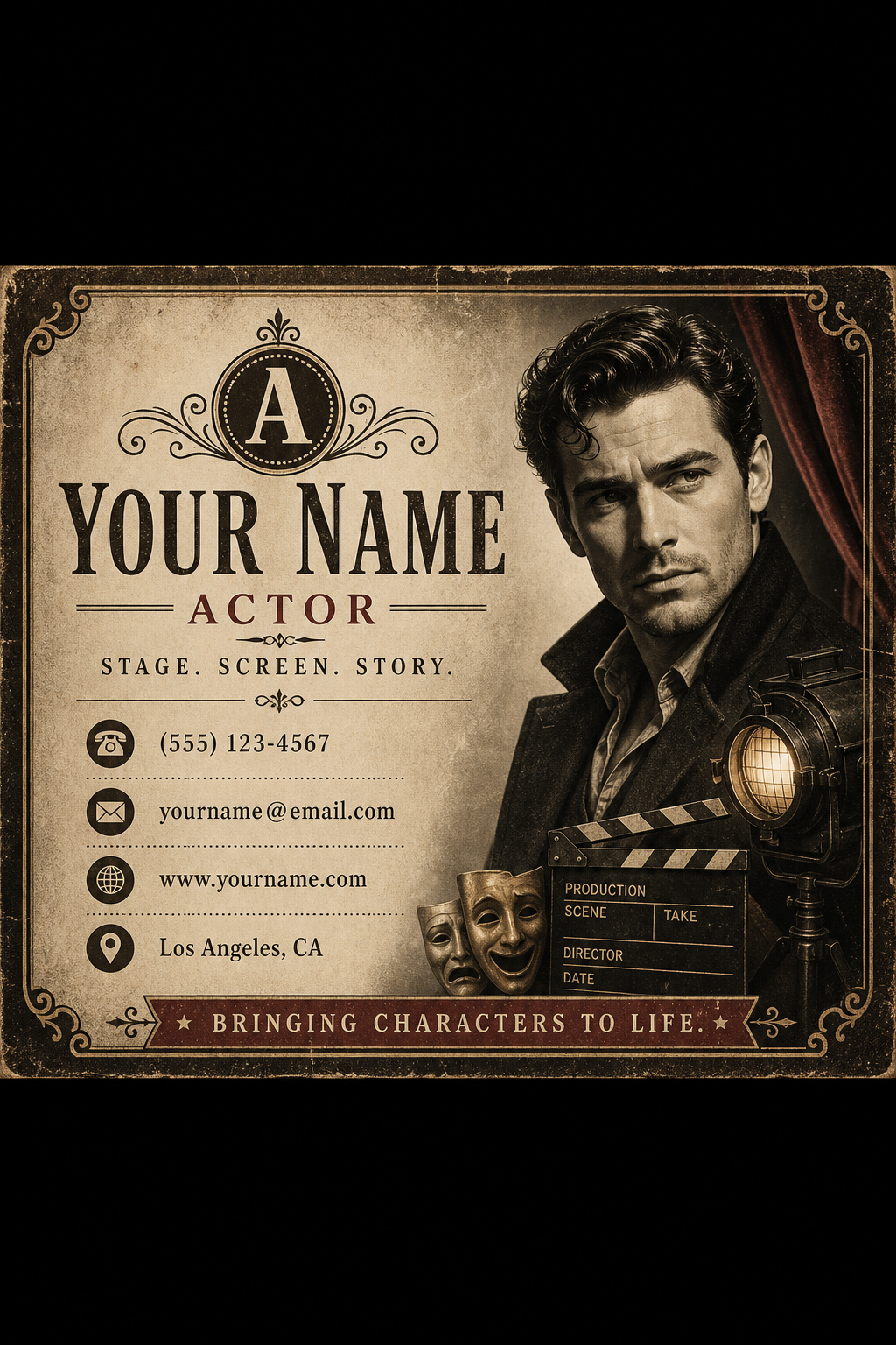 Actor Business Card — vintage style business card design