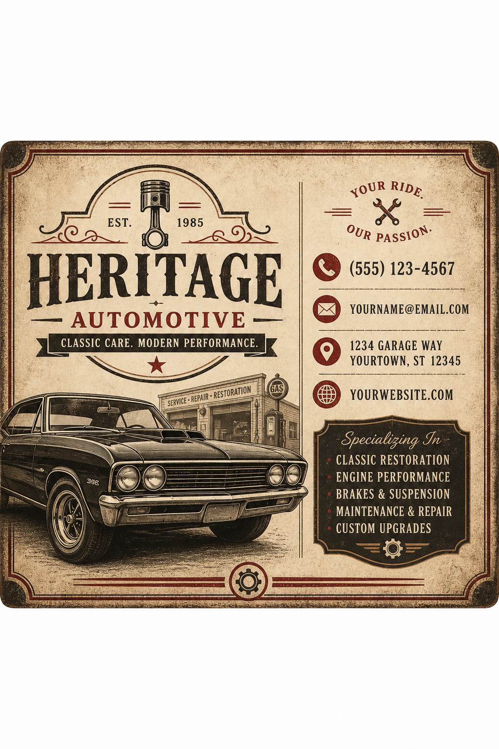 Automotive Business Card — vintage style business card design