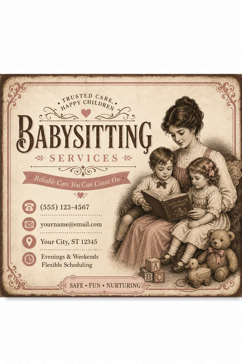 Babysitting Business Card — vintage style business card design