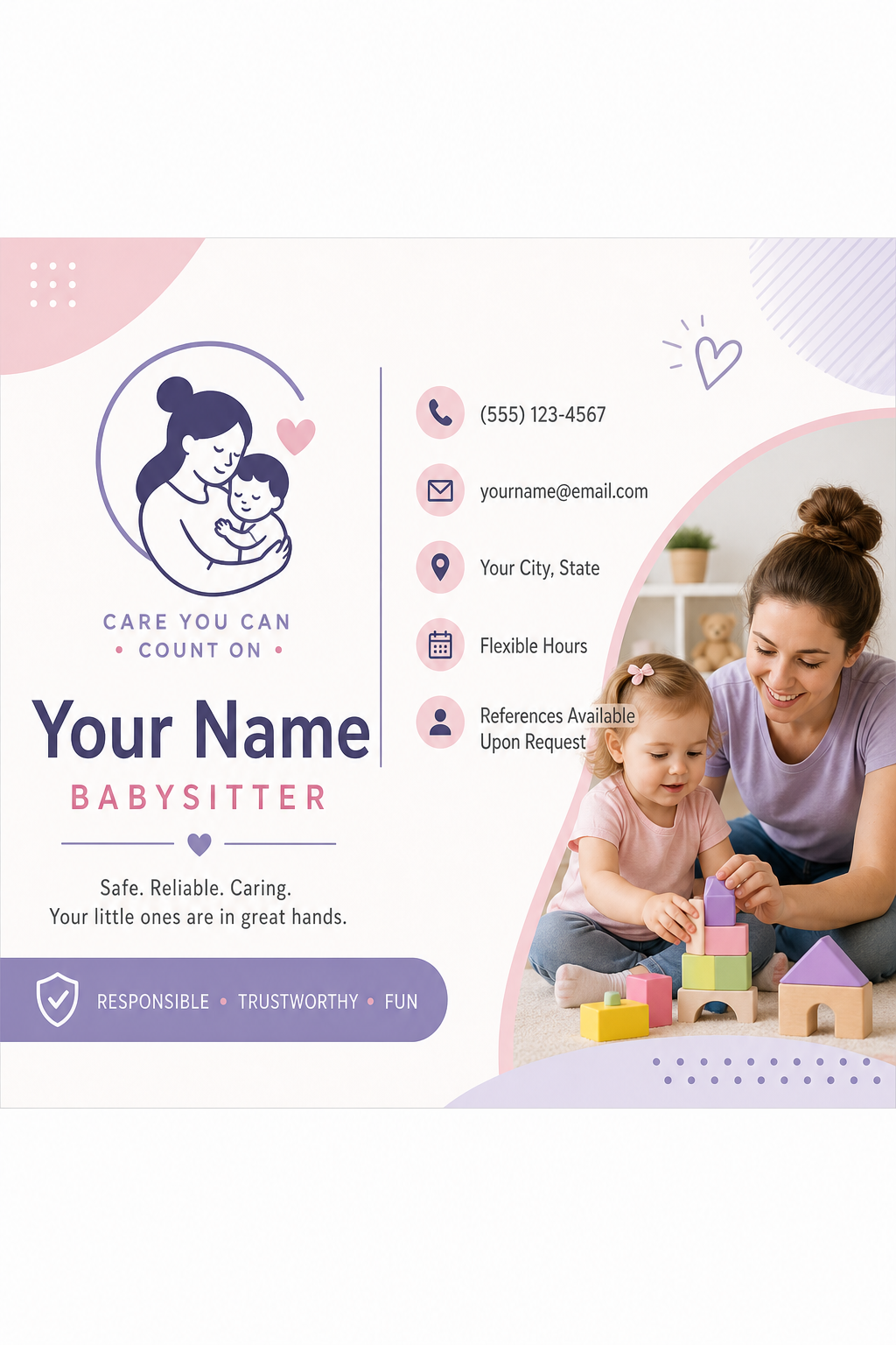 Babysitting Business Card — modern style business card design