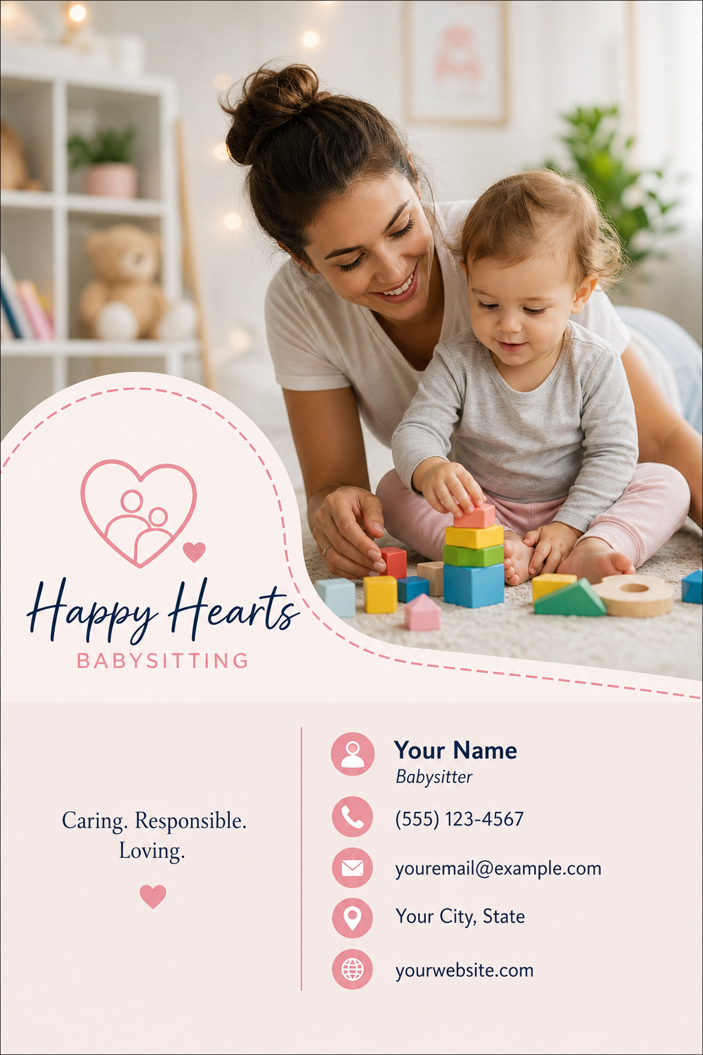 Babysitting Business Card — photo-realistic style business card design