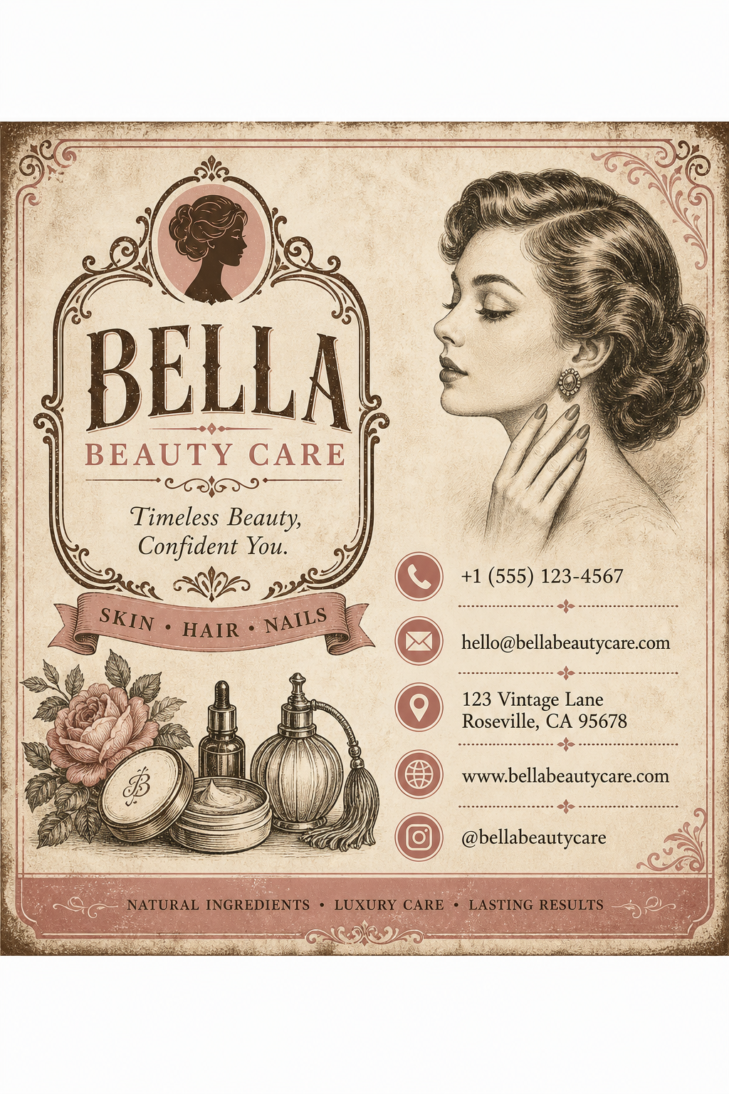Beauty Care Business Card — vintage style business card design