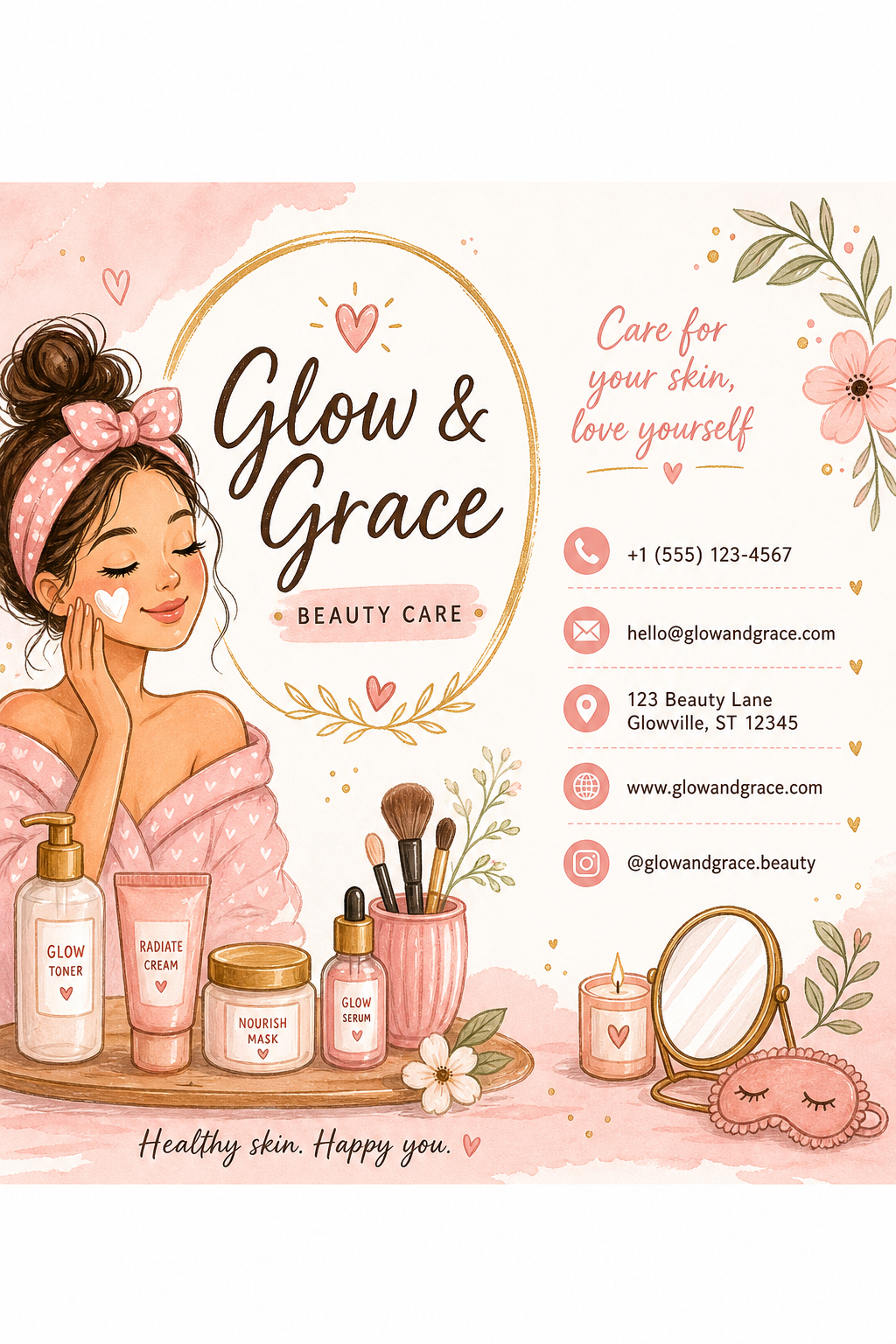Beauty Care Business Card — illustration style business card design