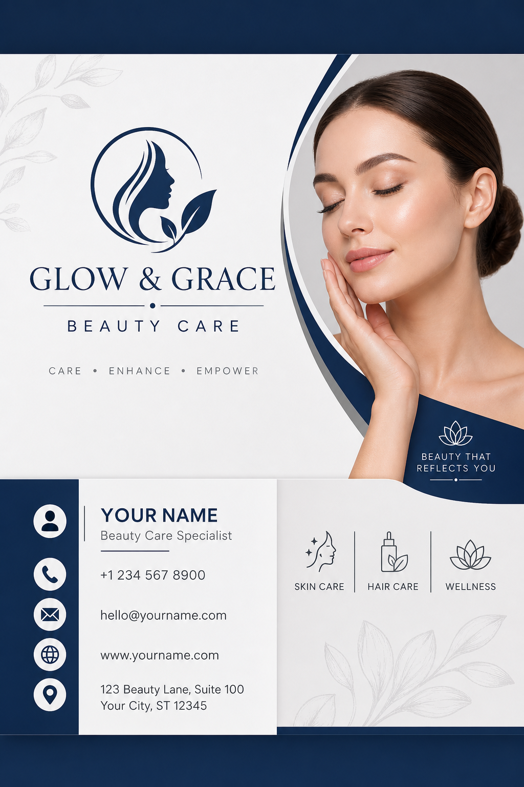Beauty Care Business Card — corporate style business card design