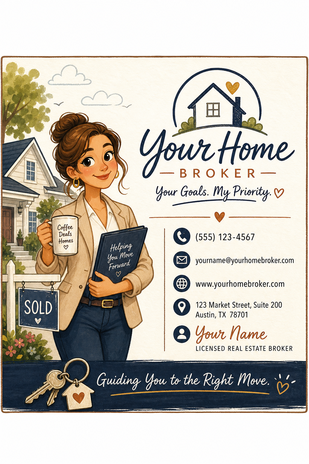 Broker Business Card — illustration style business card design
