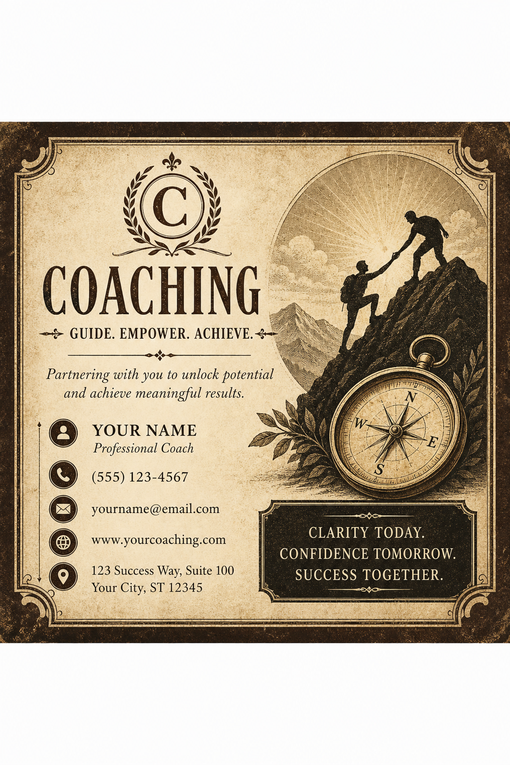 Coaching Business Card — vintage style business card design
