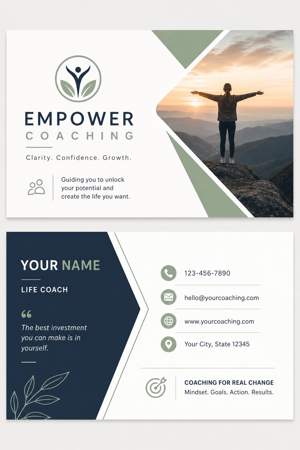 Coaching Business Card — modern style business card design